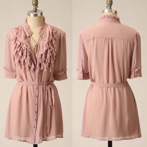 Anthropologie Tops - Anthropologie Project Alabama dusty pink ruffle button up silk chiffon blouse